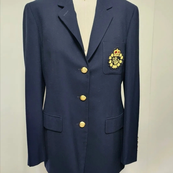 Lauren Ralph Lauren Vintage Navy Blue Blazer with Crest & Gold Buttons Size 6 - Picture 3 of 10